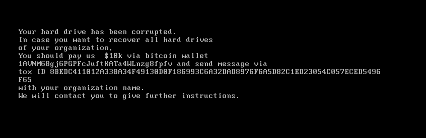 A ransom note dropped by a sample of WhisperGate malware.