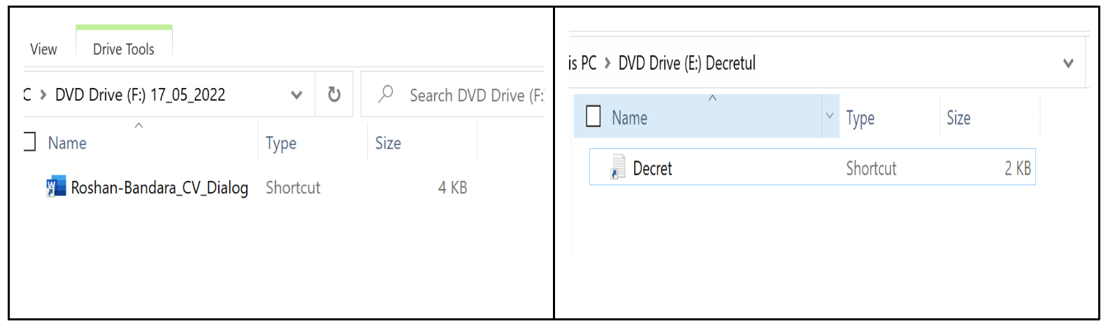 Decret and Roshan both show a single file in the mounted ISO image when "show hidden files" is not enabled.