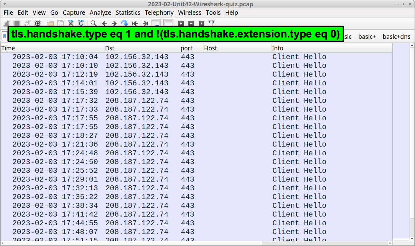 Image 7 is a screenshot of Wireshark showing how to filter the HTTPS traffic with a Wireshark filter, highlighted in green in the image.