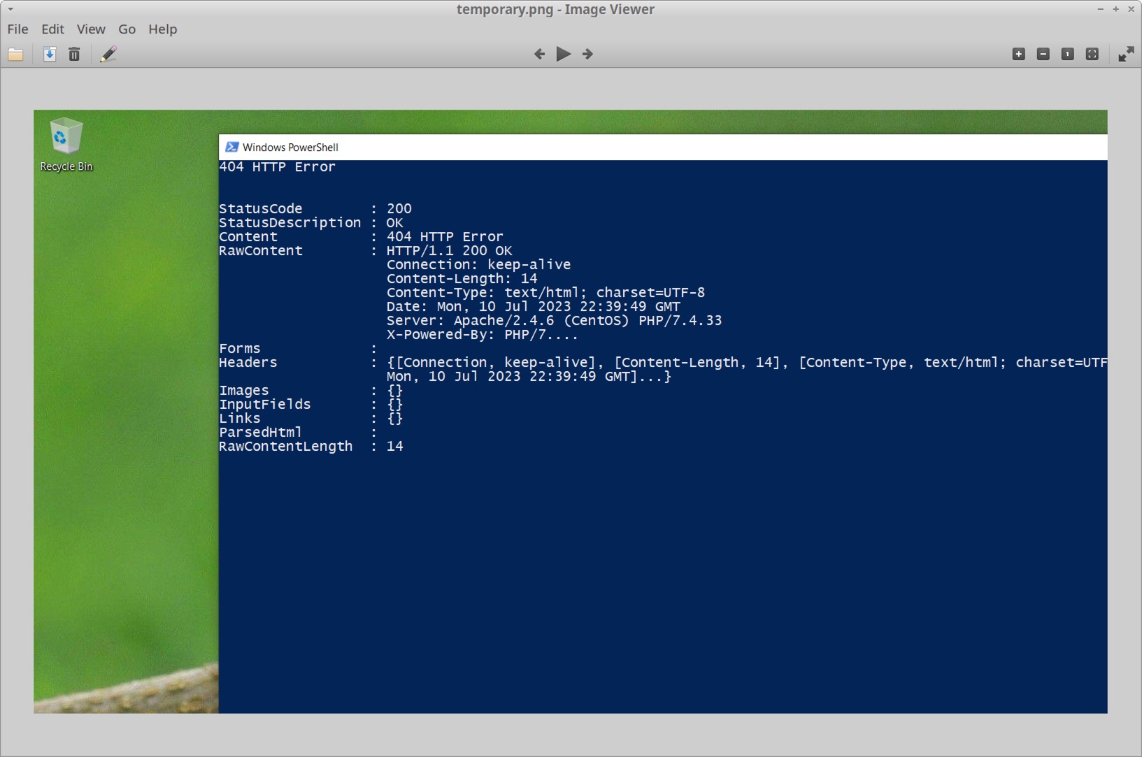 Image of 16 is a screenshot image from the infected Windows host. The screenshot is a PowerShell window with the data from a web traffic connection.