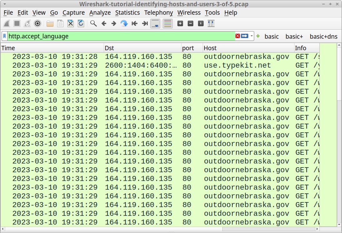 Image 8 is a Wireshark screenshot. The traffic filter is http.accept_language. This shows unencrypted traffic to a web browser.